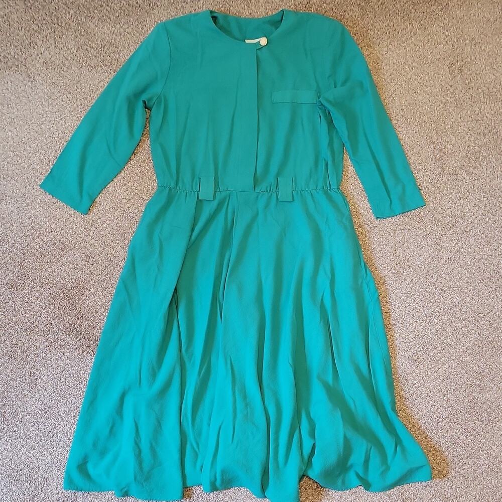Stuart Alan 1980s Green Shirt Dress Size 12 50% Polyester 50% Rayon VINTAGE